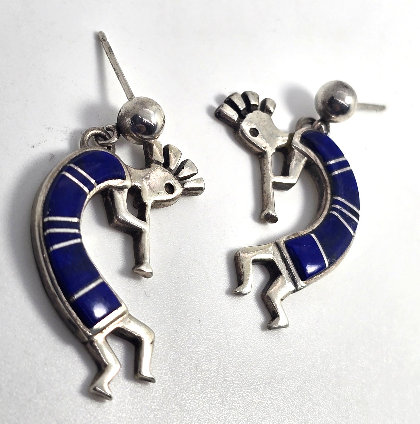 TSH Calvin Begay Vintage Native American Kokopelli lapis lazuli sterling silver earrings
