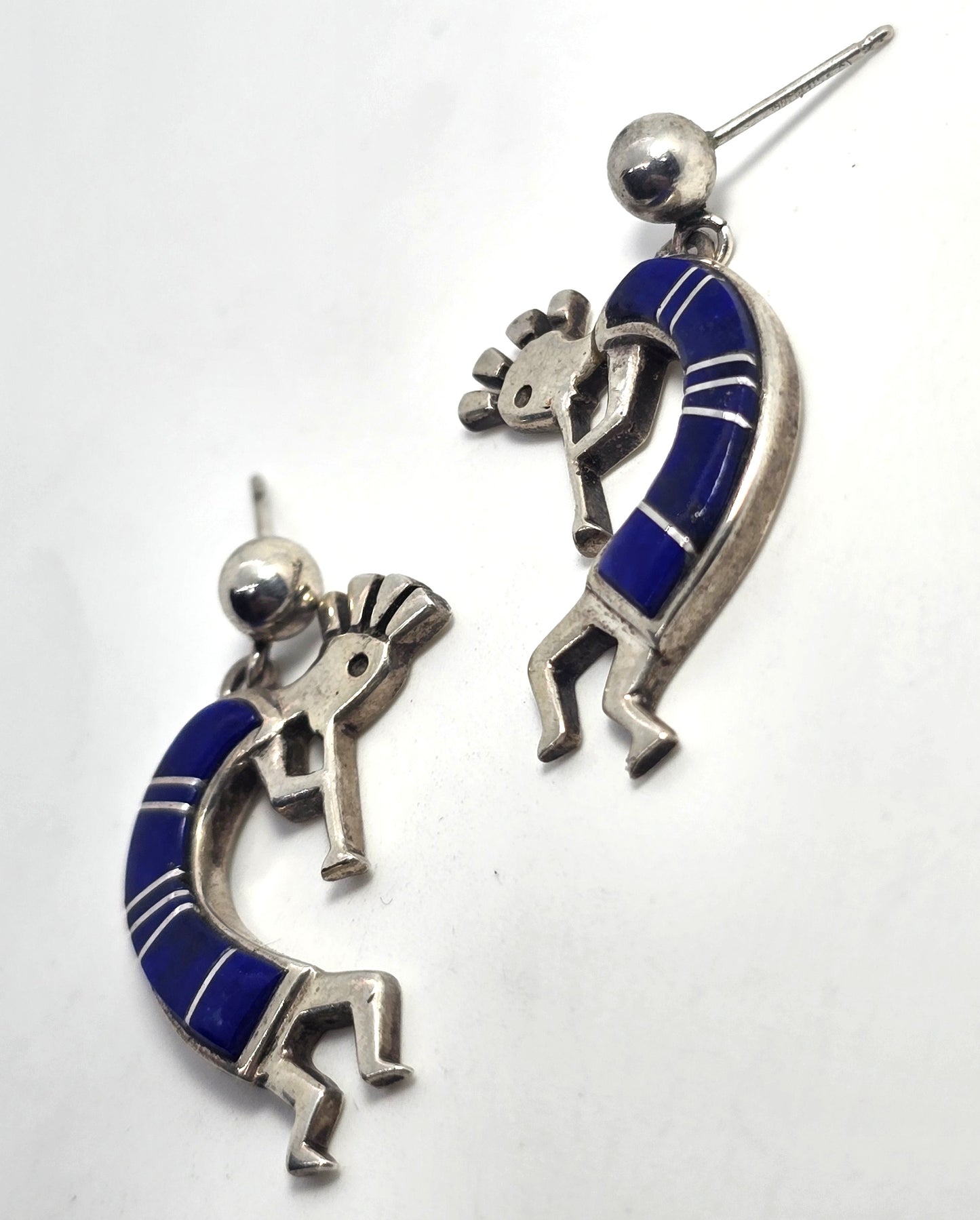TSH Calvin Begay Vintage Native American Kokopelli lapis lazuli sterling silver earrings