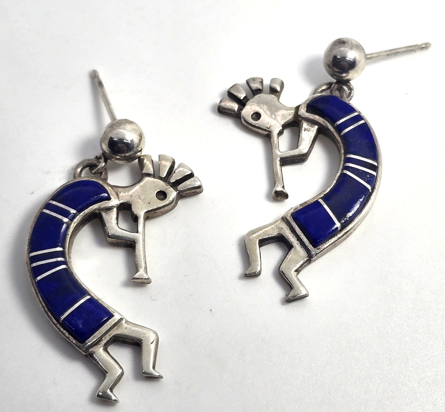 TSH Calvin Begay Vintage Native American Kokopelli lapis lazuli sterling silver earrings