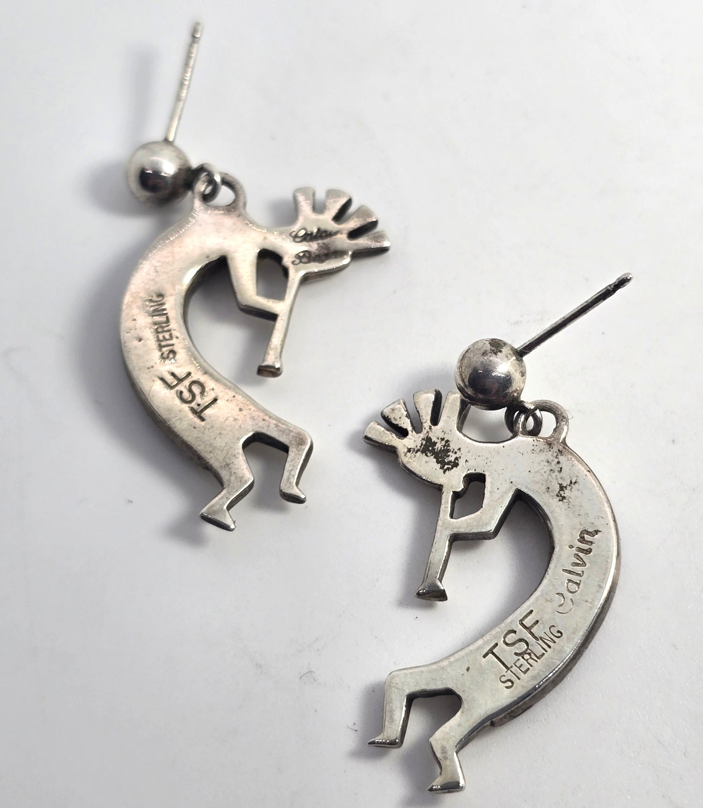 TSH Calvin Begay Vintage Native American Kokopelli lapis lazuli sterling silver earrings