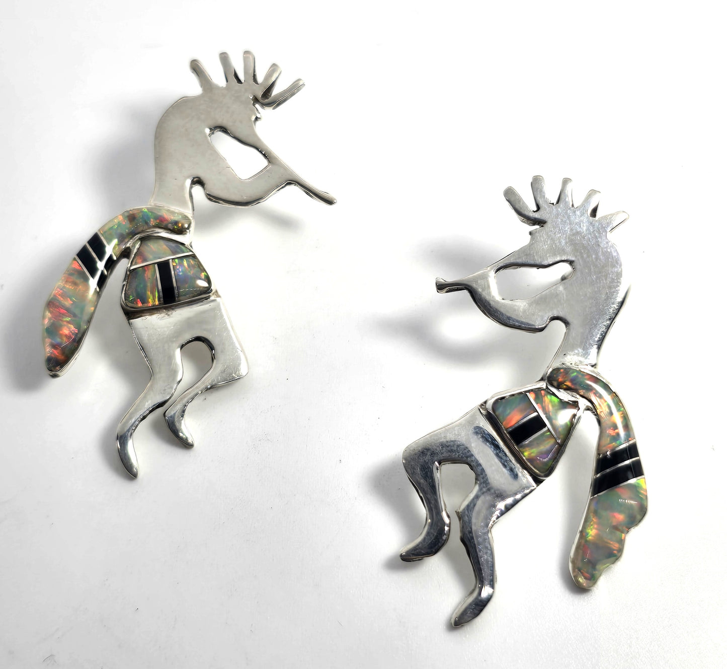 Navajo Kokopelli Vintage Sterling Silver fire opal jet inlay post earrings