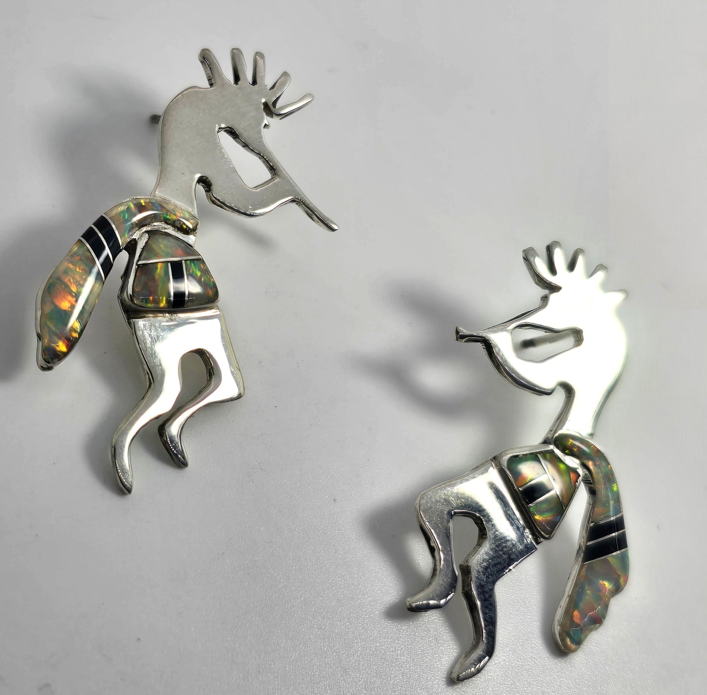Navajo Kokopelli Vintage Sterling Silver fire opal jet inlay post earrings