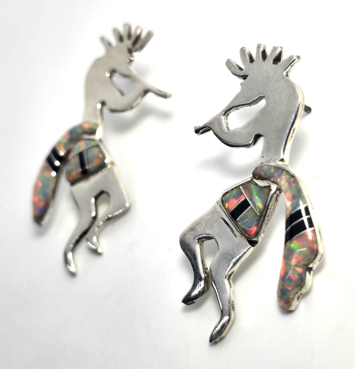 Navajo Kokopelli Vintage Sterling Silver fire opal jet inlay post earrings