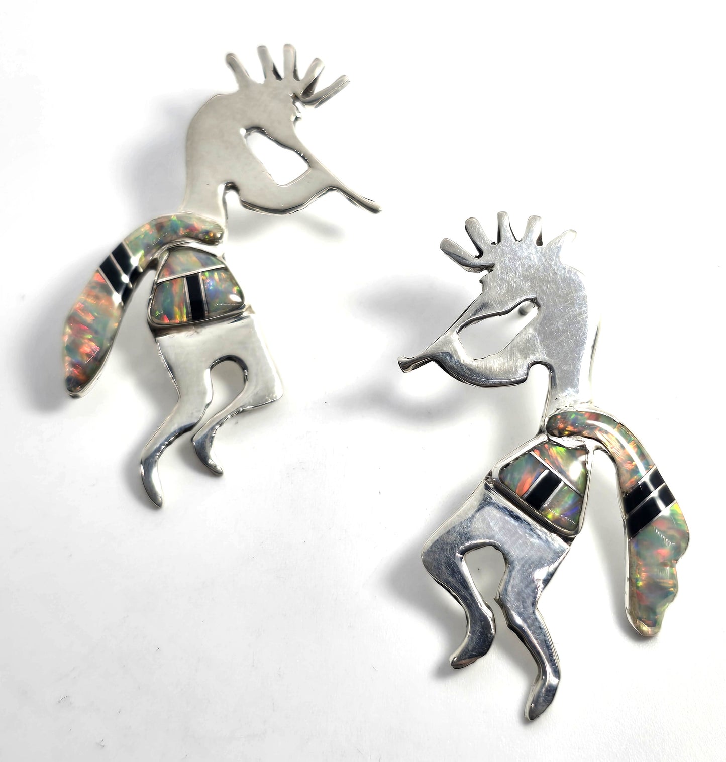 Navajo Kokopelli Vintage Sterling Silver fire opal jet inlay post earrings