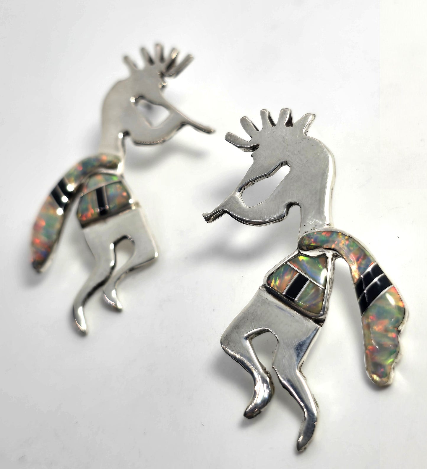 Navajo Kokopelli Vintage Sterling Silver fire opal jet inlay post earrings