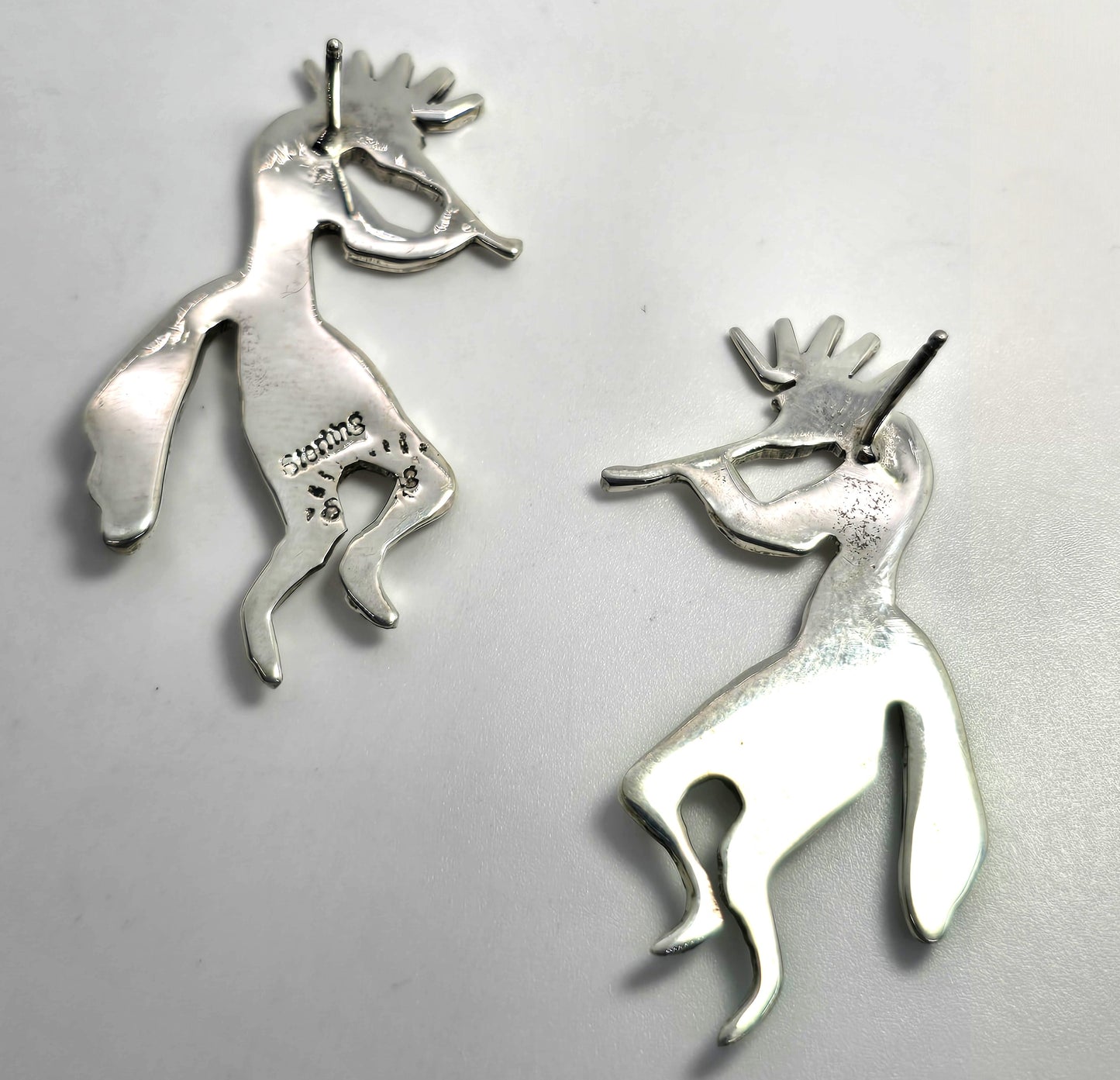 Navajo Kokopelli Vintage Sterling Silver fire opal jet inlay post earrings