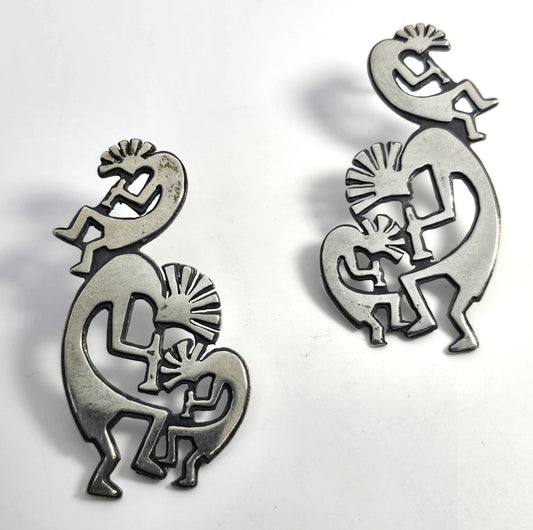 Hartmans Durango Dancing Kokopelli Tribe Vintage Sterling Silver post earrings