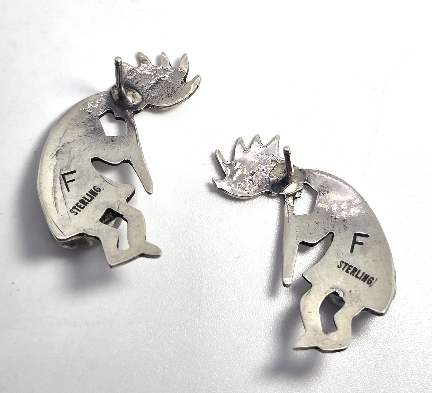 Navajo Fannie Platero Kokopelli Vintage Sterling Silver multi gemstone inlay earrings