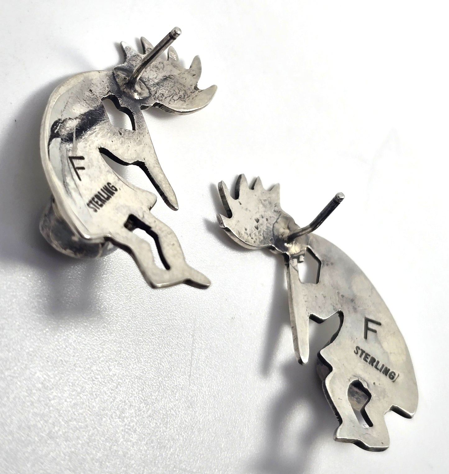 Navajo Fannie Platero Kokopelli Vintage Sterling Silver multi gemstone inlay earrings