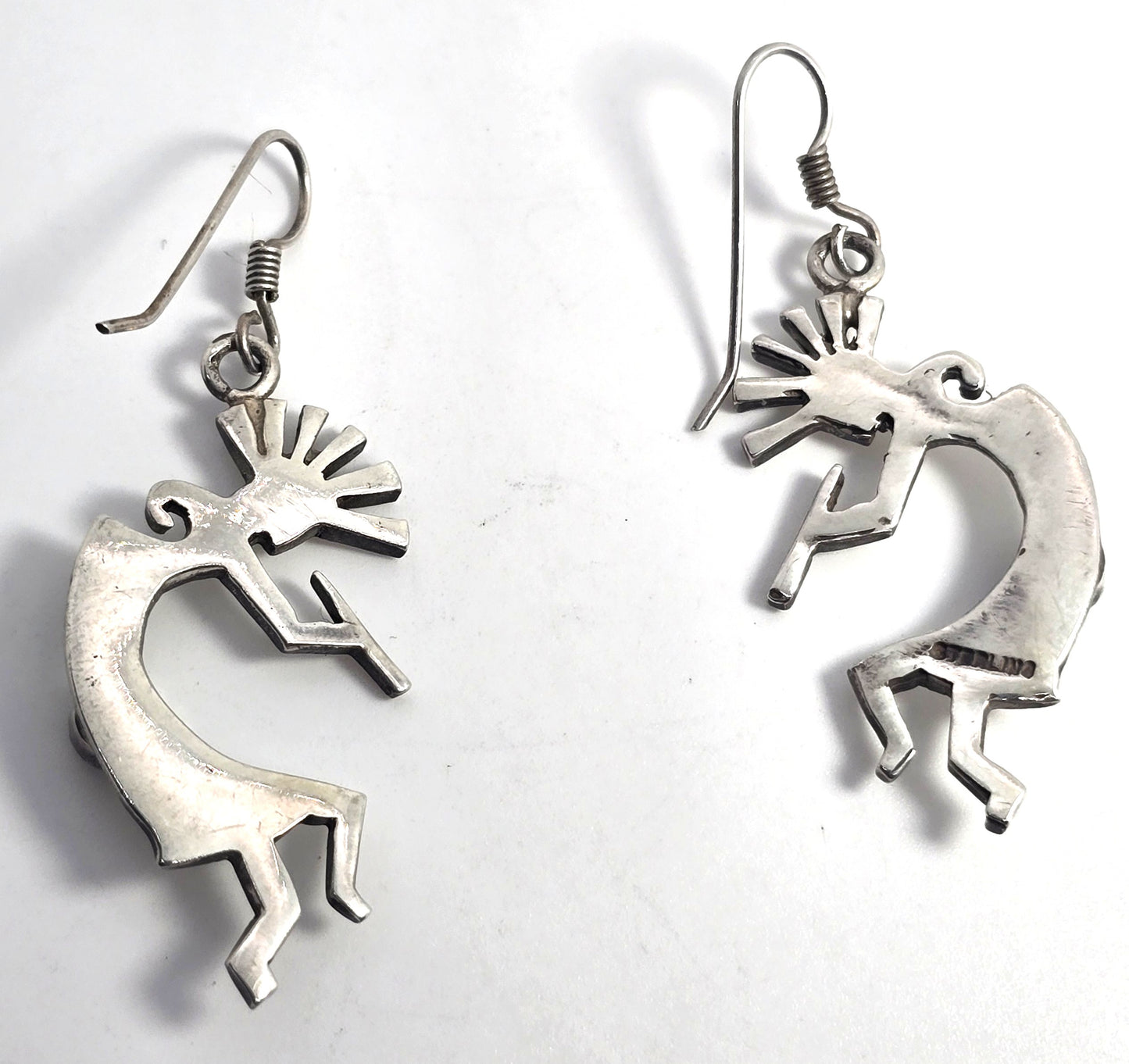 Navajo Kokopelli Vintage Sterling Silver genuine fire opal drop earrings