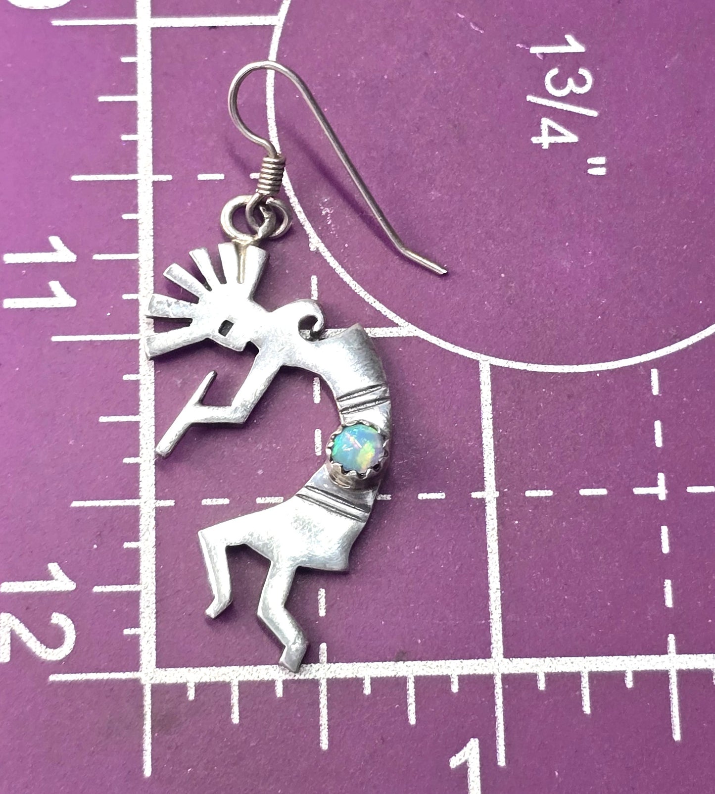 Navajo Kokopelli Vintage Sterling Silver genuine fire opal drop earrings