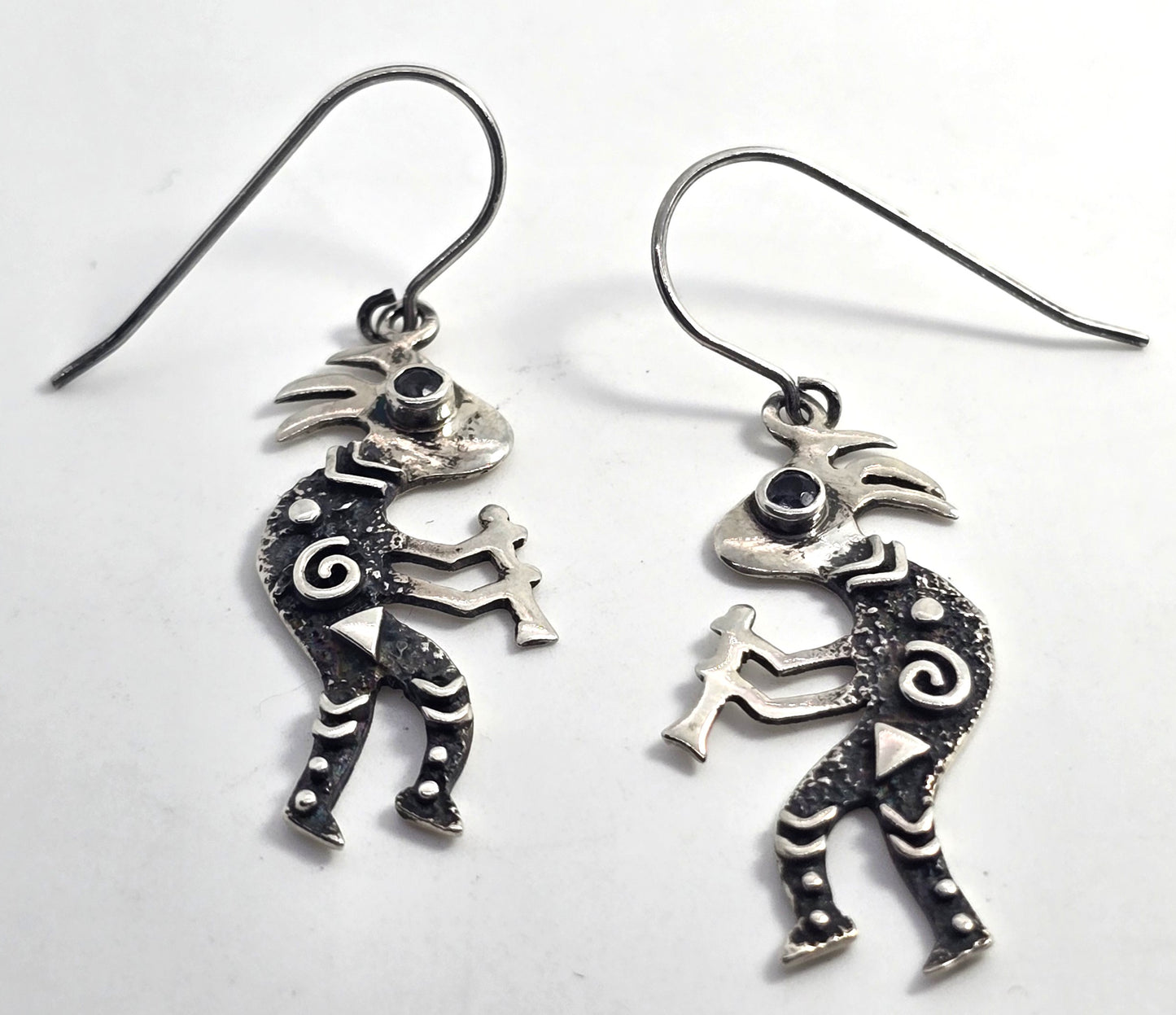 Navajo Kokopelli Lizard Vintage Sterling Silver amethyst drop earrings