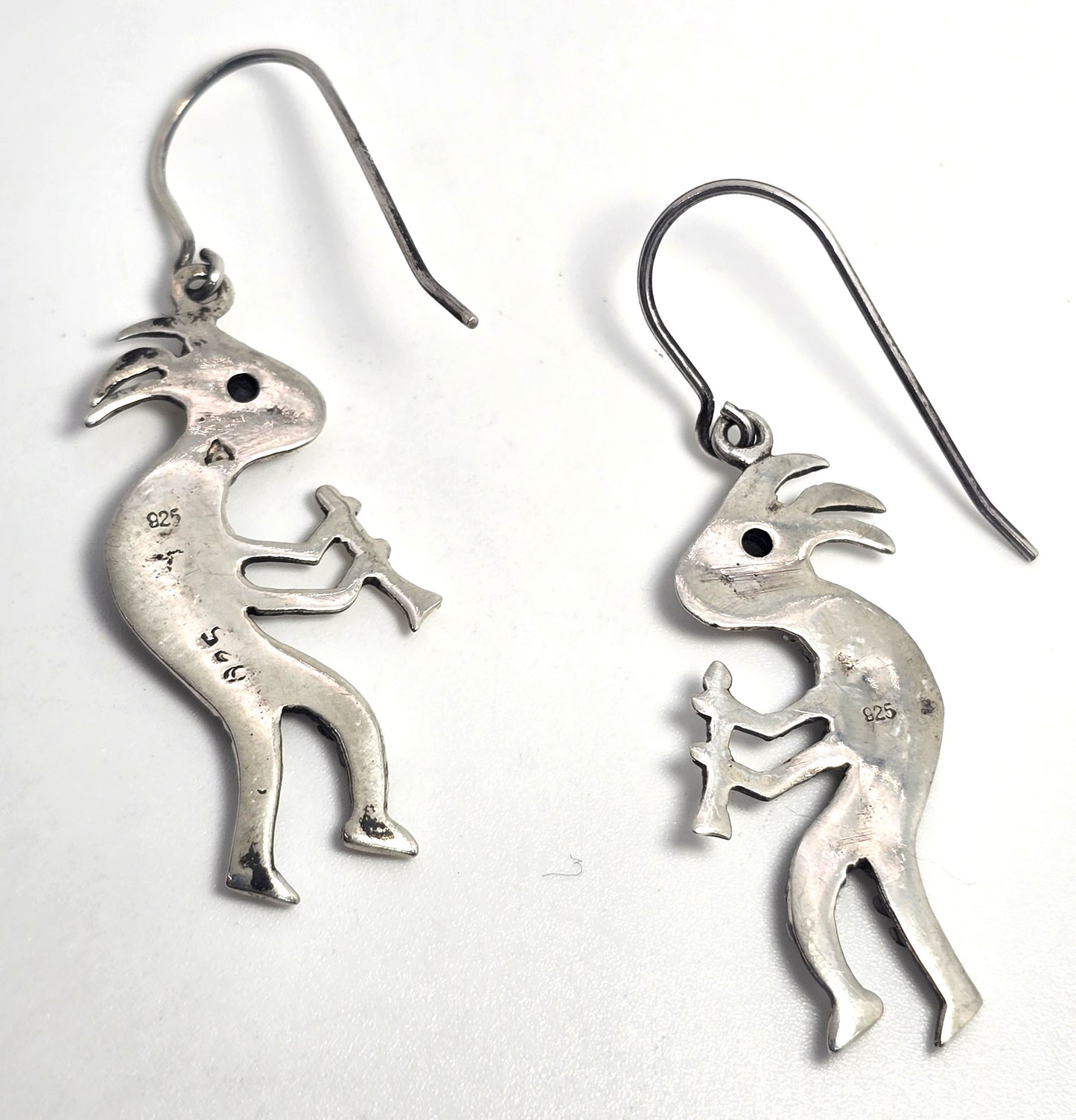 Navajo Kokopelli Lizard Vintage Sterling Silver amethyst drop earrings