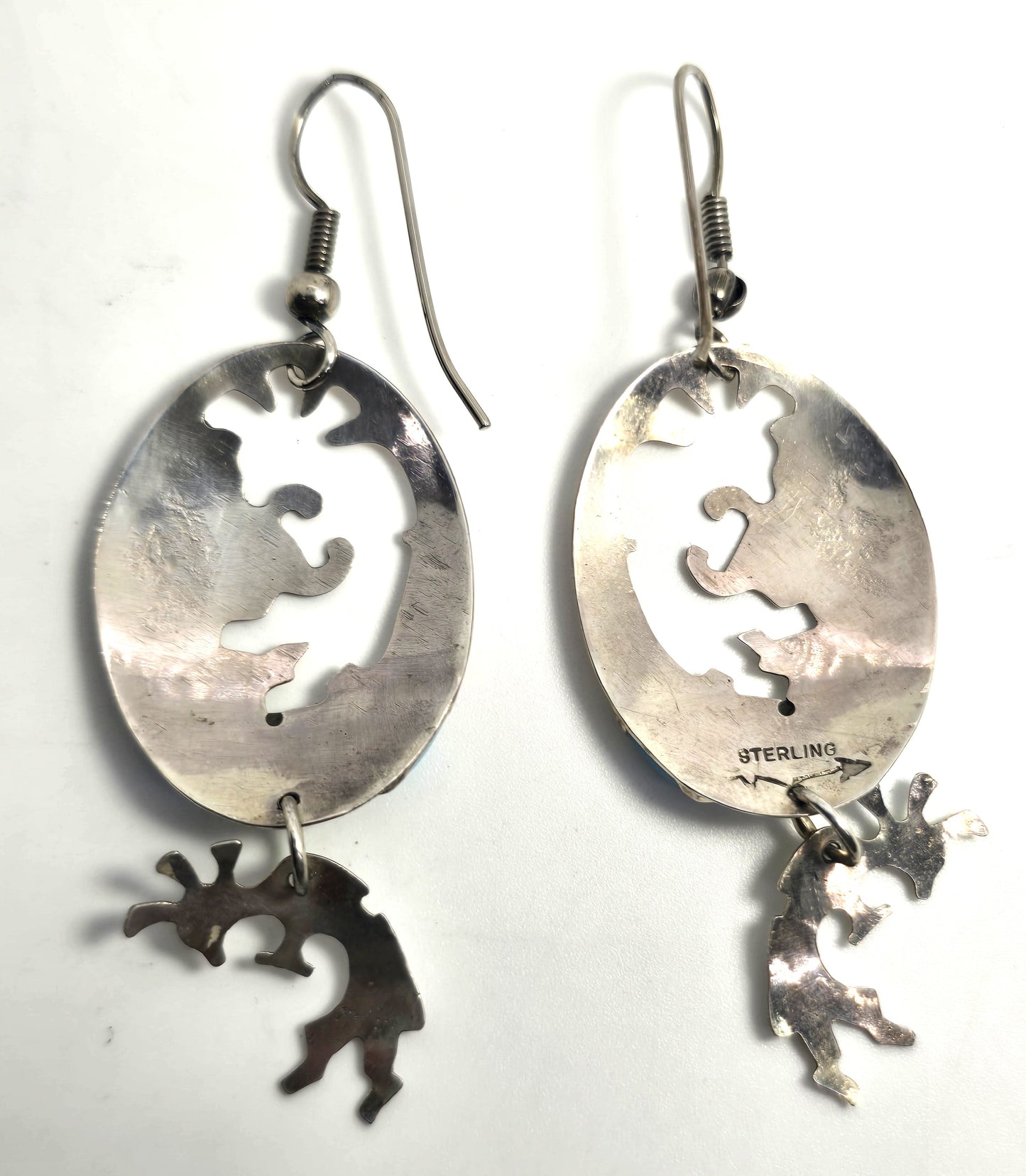 Randy Mahooty Zuni Kokopelli Vintage Sterling Silver multi gemstone inlay earrings