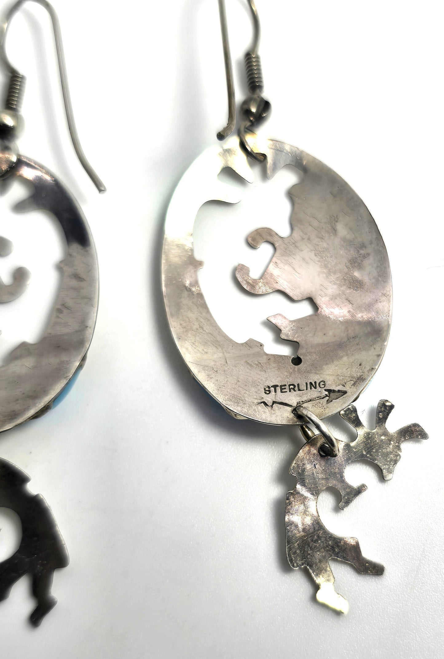 Randy Mahooty Zuni Kokopelli Vintage Sterling Silver multi gemstone inlay earrings