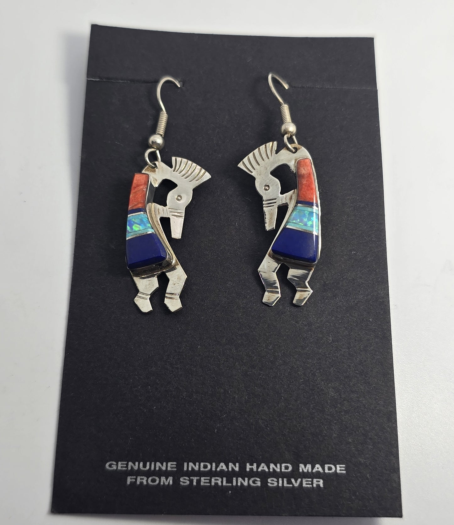 Thomas Carusetta Kokopelli Vintage Sterling Silver multi gemstone drop earrings