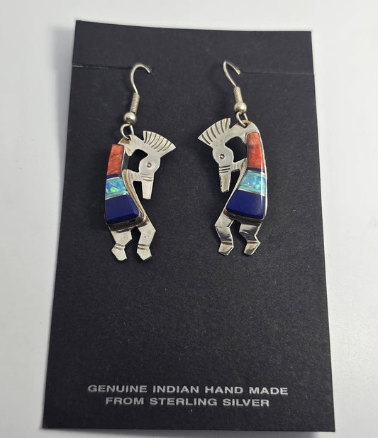 Thomas Carusetta Kokopelli Vintage Sterling Silver multi gemstone drop earrings