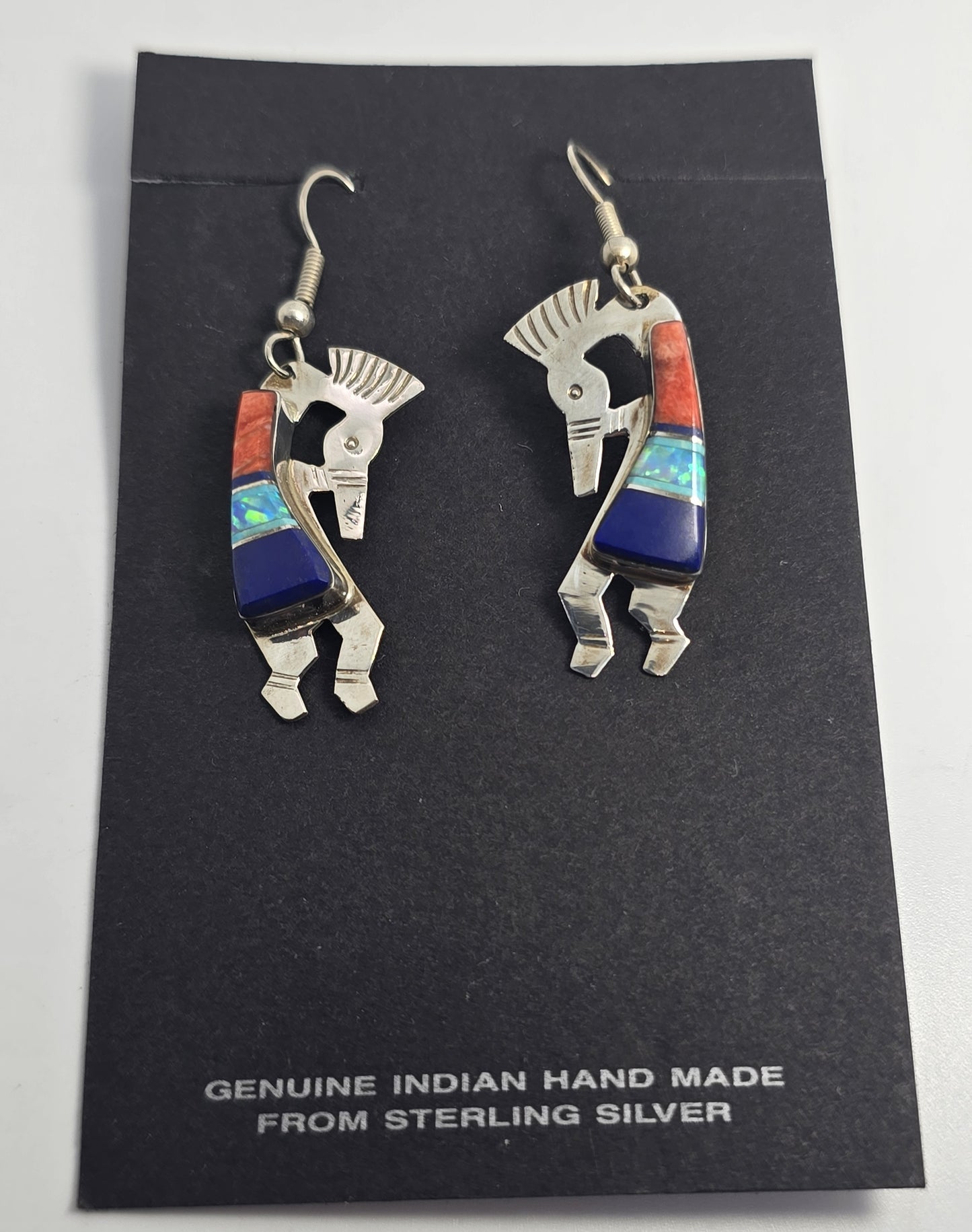 Thomas Carusetta Kokopelli Vintage Sterling Silver multi gemstone drop earrings