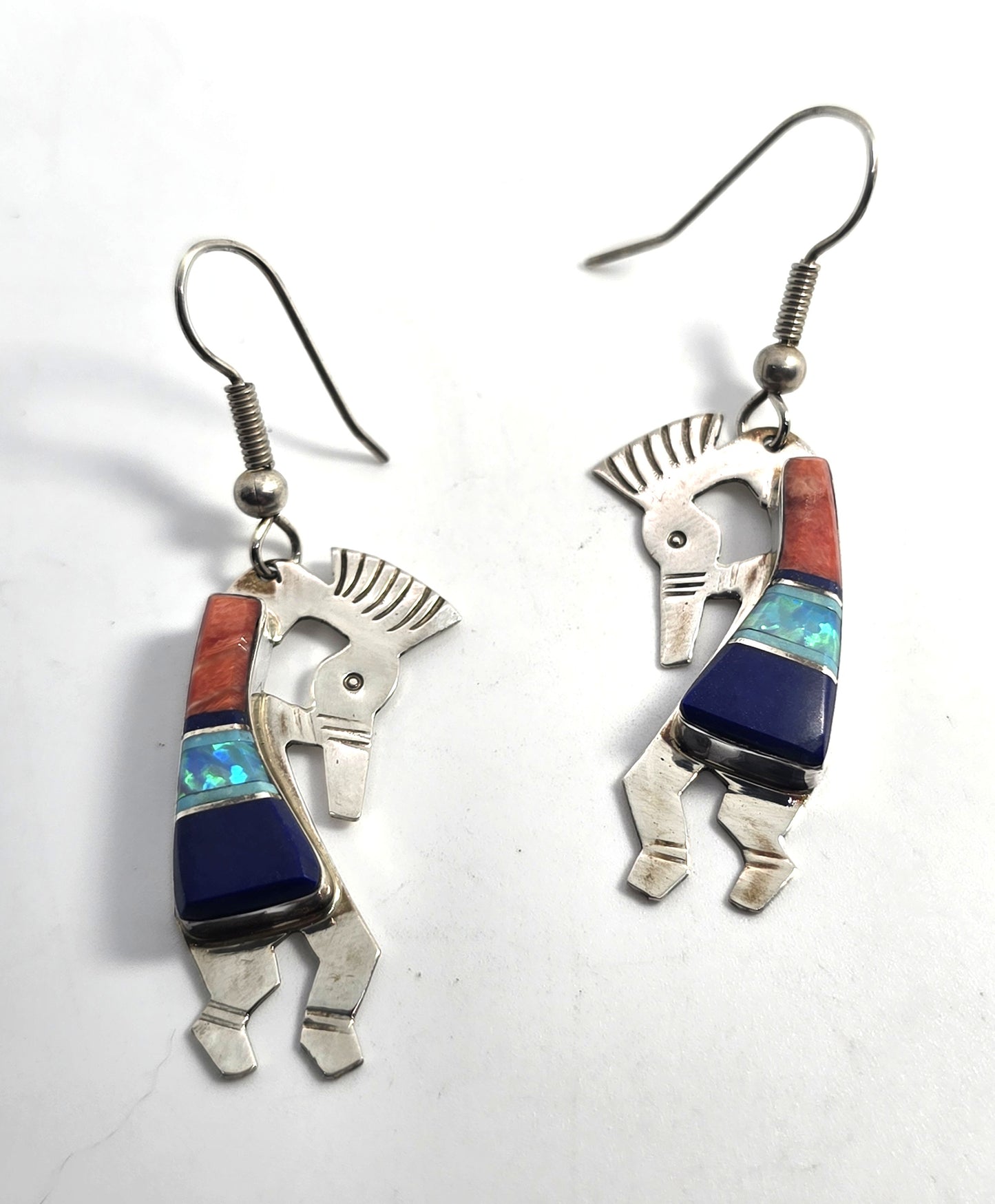 Thomas Carusetta Kokopelli Vintage Sterling Silver multi gemstone drop earrings