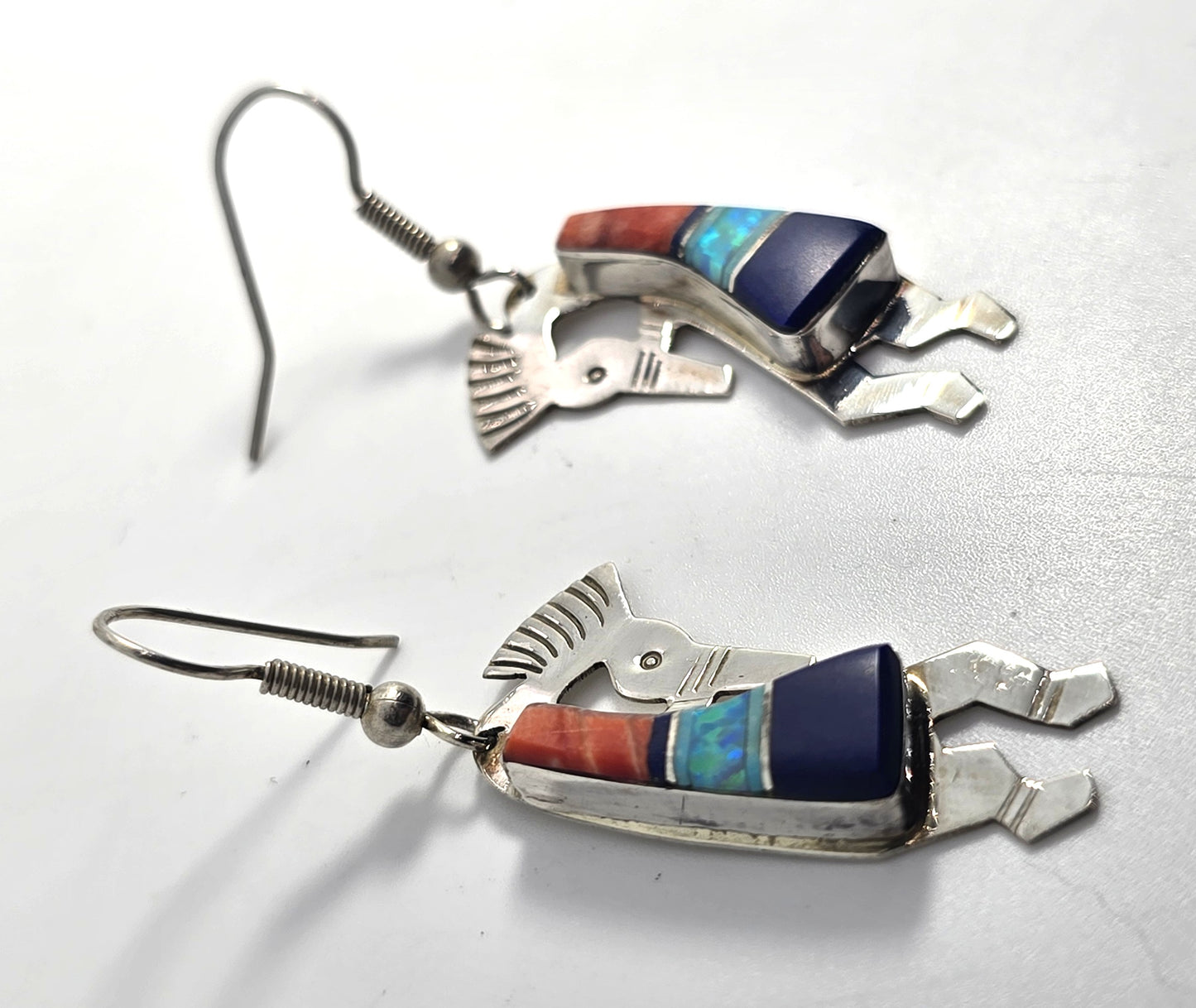 Thomas Carusetta Kokopelli Vintage Sterling Silver multi gemstone drop earrings