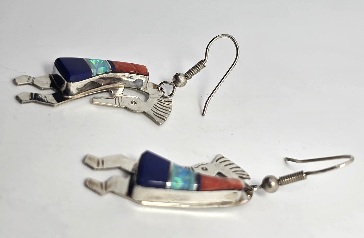 Thomas Carusetta Kokopelli Vintage Sterling Silver multi gemstone drop earrings