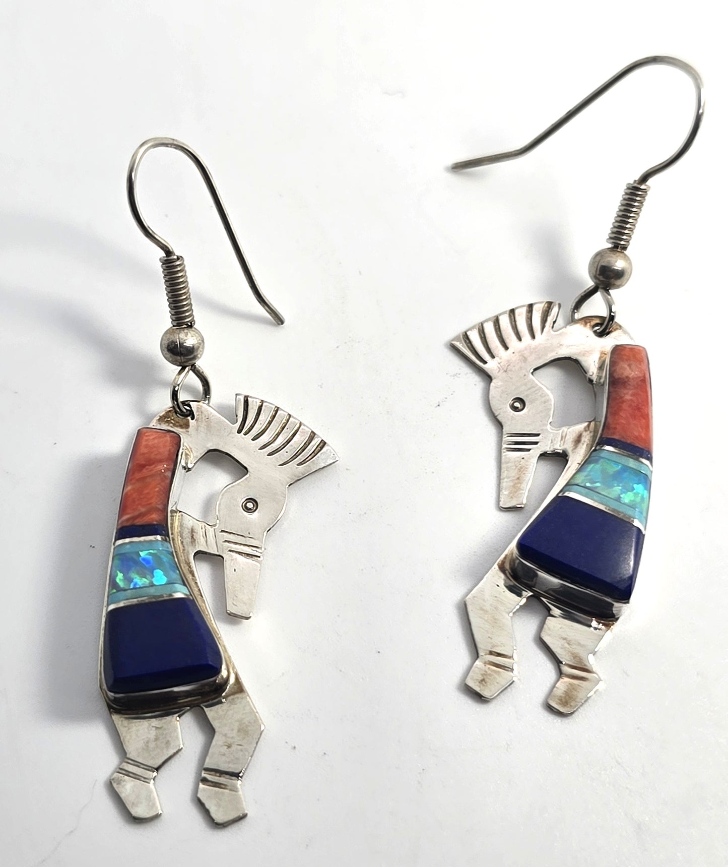 Thomas Carusetta Kokopelli Vintage Sterling Silver multi gemstone drop earrings