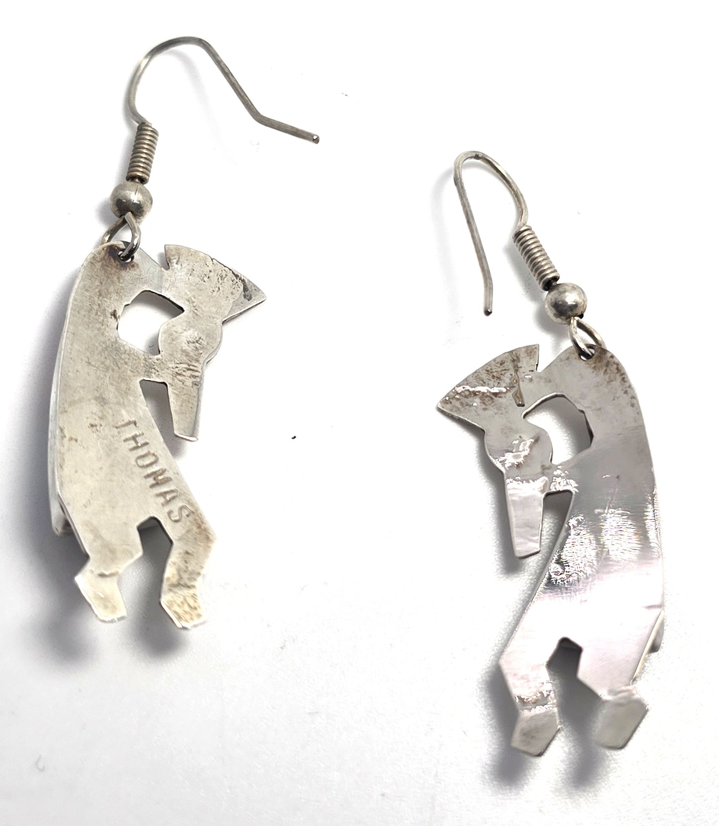 Thomas Carusetta Kokopelli Vintage Sterling Silver multi gemstone drop earrings