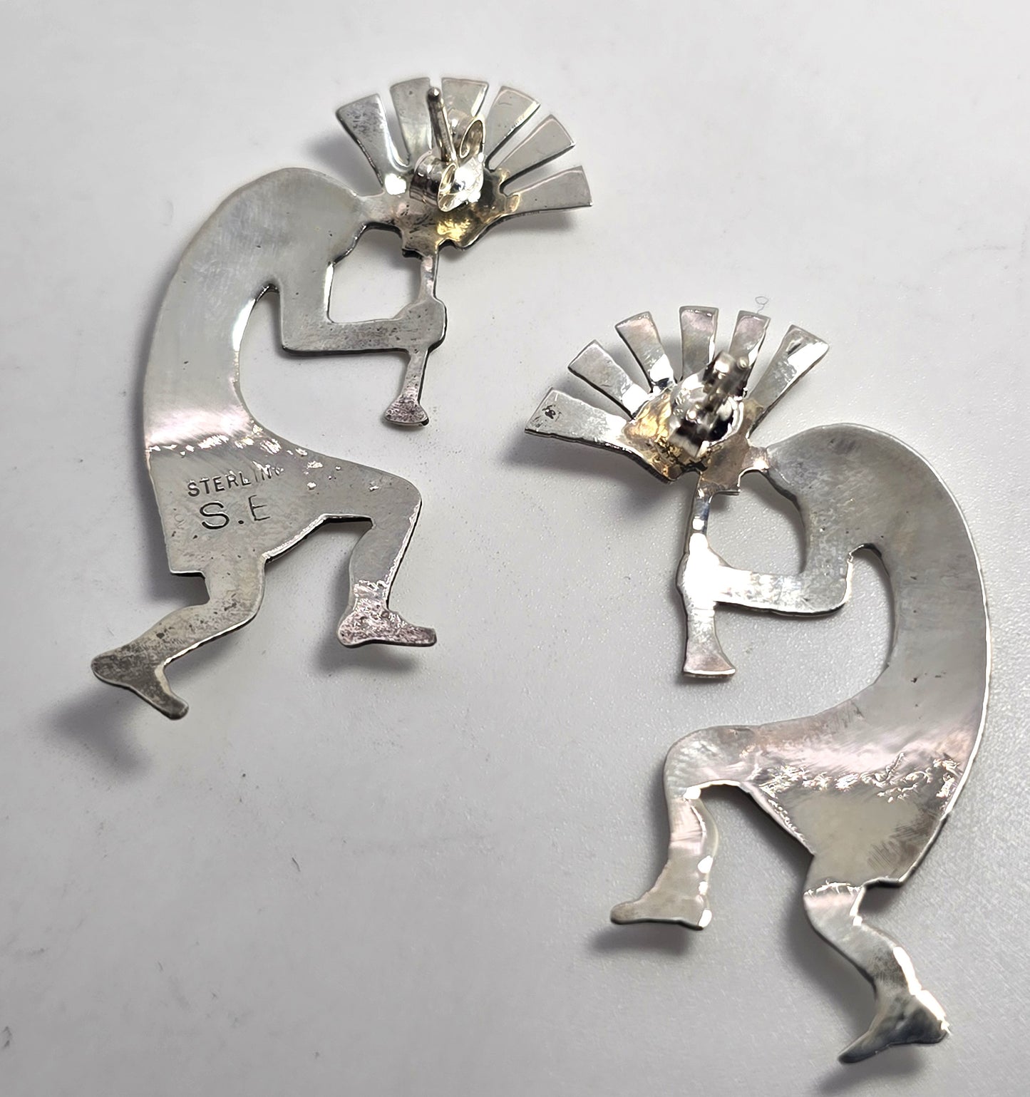 Sensa Eustace Zuni Vintage Native American Kokopelli dancer sterling silver earrings