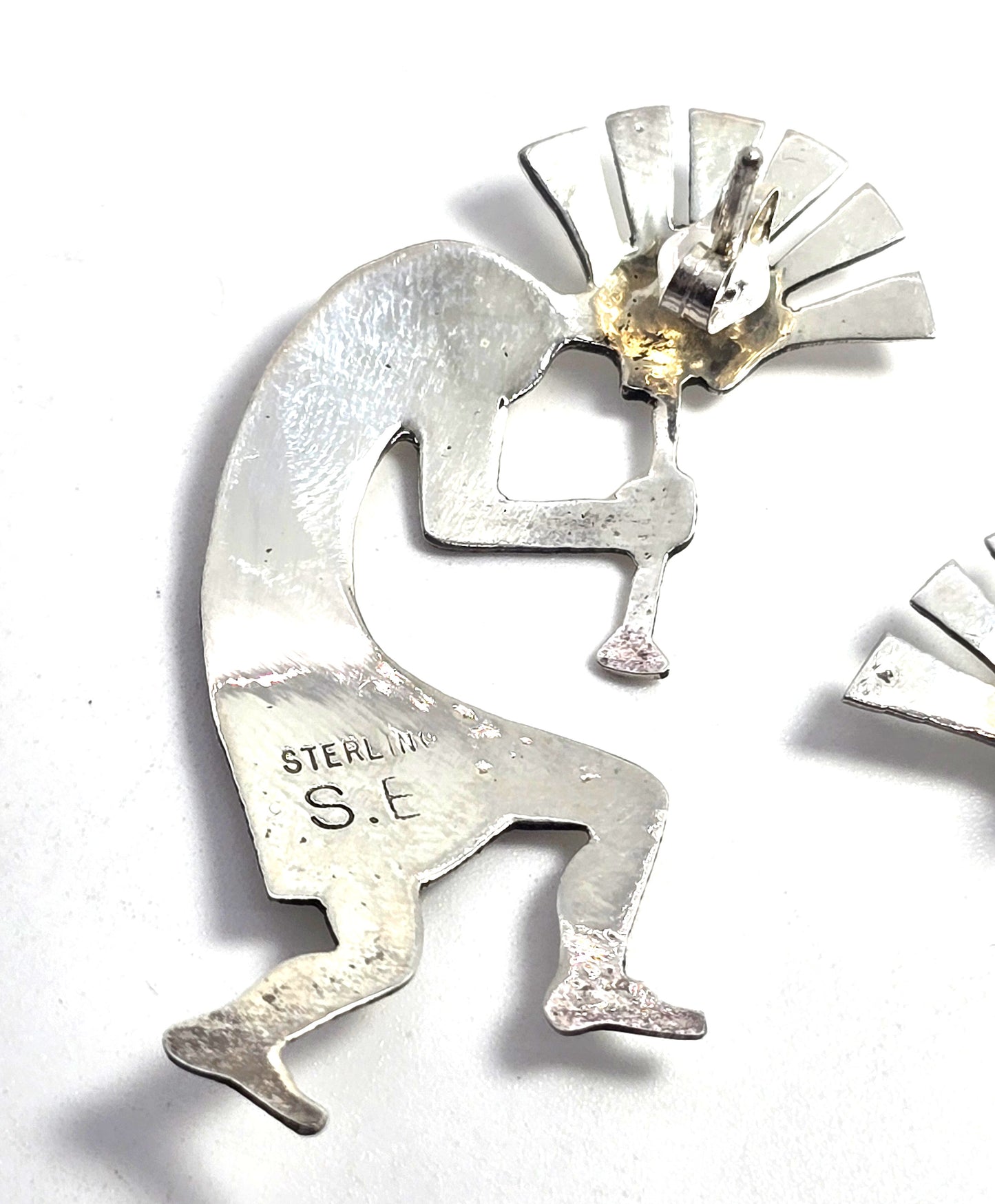 Sensa Eustace Zuni Vintage Native American Kokopelli dancer sterling silver earrings