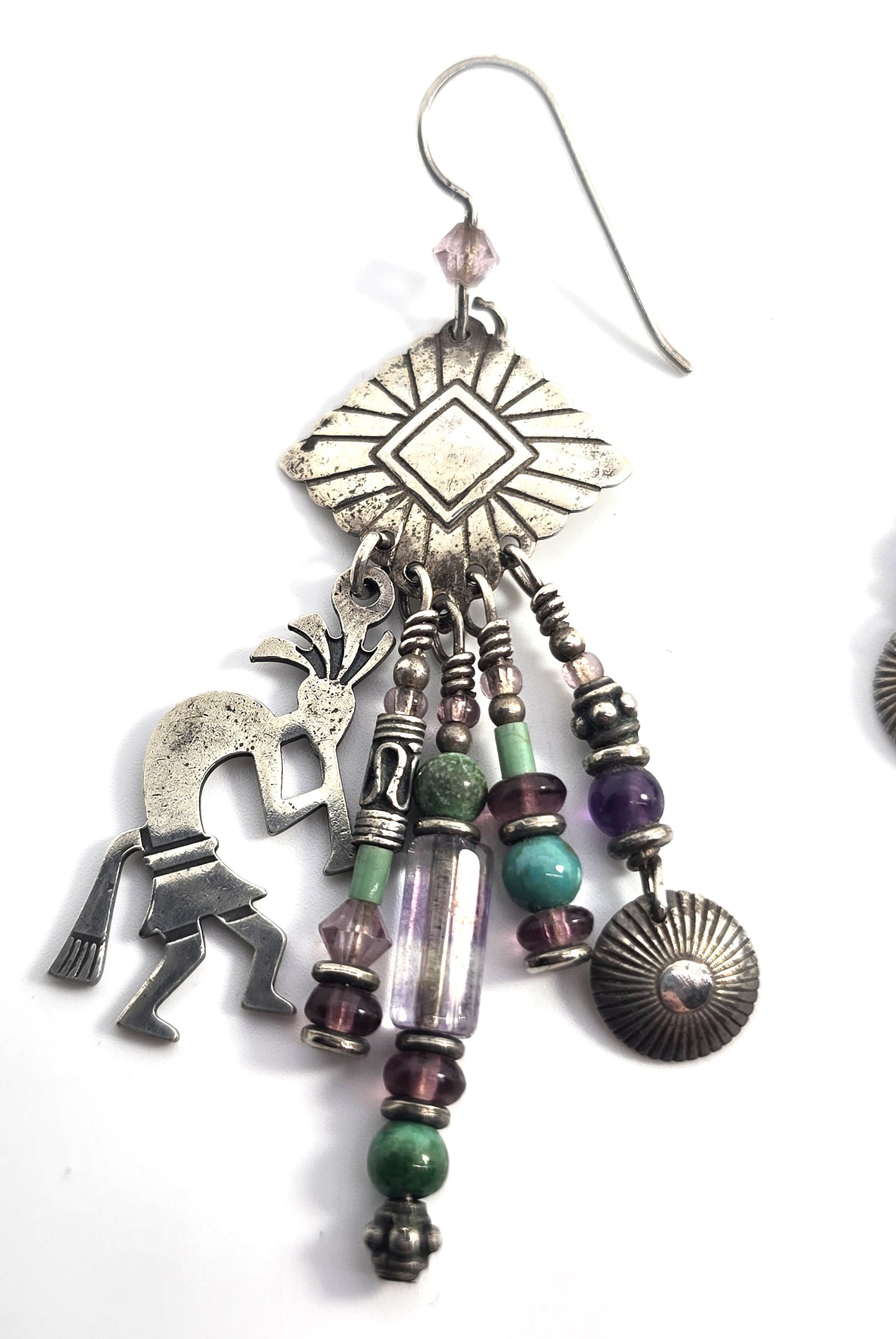 Navajo TK Emerson Kokopelli Vintage Sterling Silver multi gemstone earrings