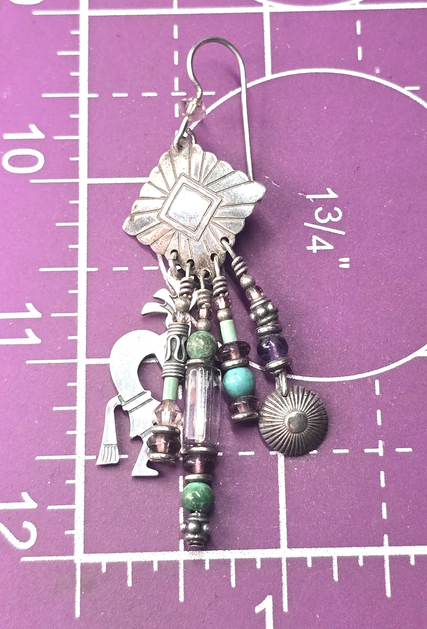 Navajo TK Emerson Kokopelli Vintage Sterling Silver multi gemstone earrings