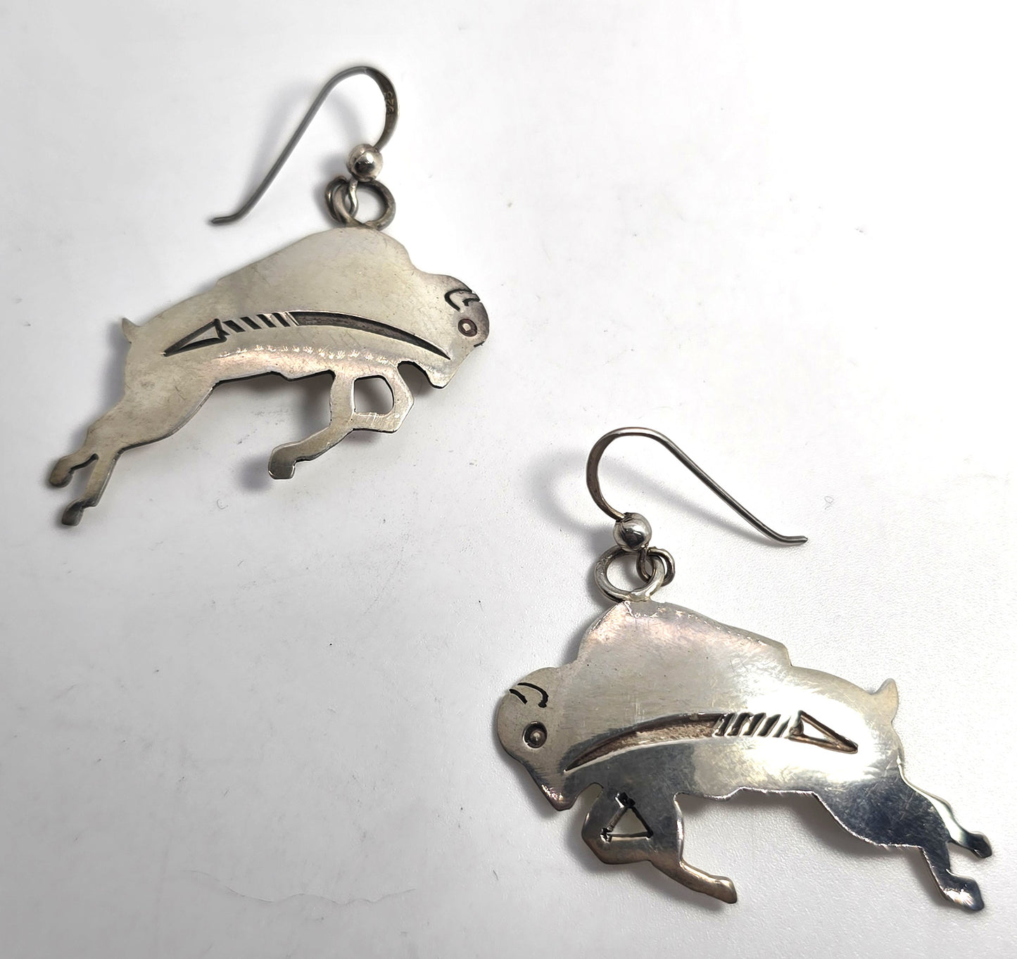 Larson & Bertha Blackgoat Navajo Jumping Buffalo Bison sterling silver earrings