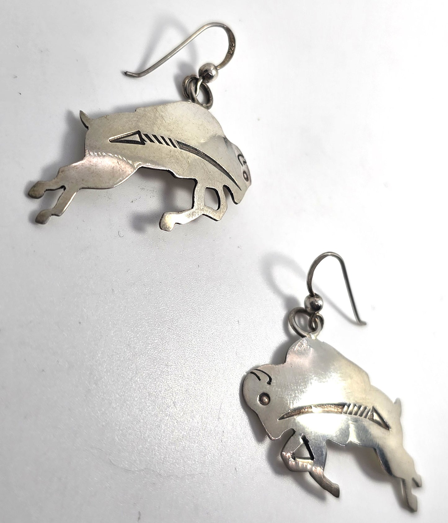 Larson & Bertha Blackgoat Navajo Jumping Buffalo Bison sterling silver earrings