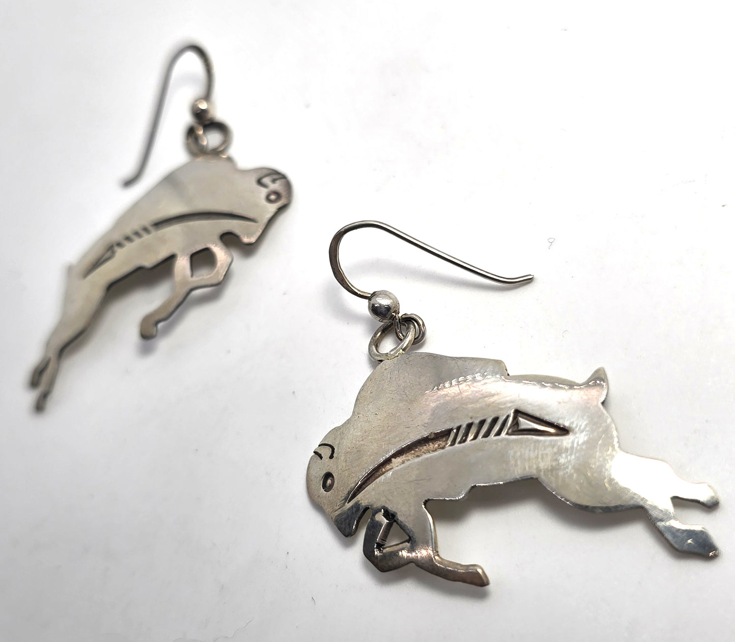 Larson & Bertha Blackgoat Navajo Jumping Buffalo Bison sterling silver earrings