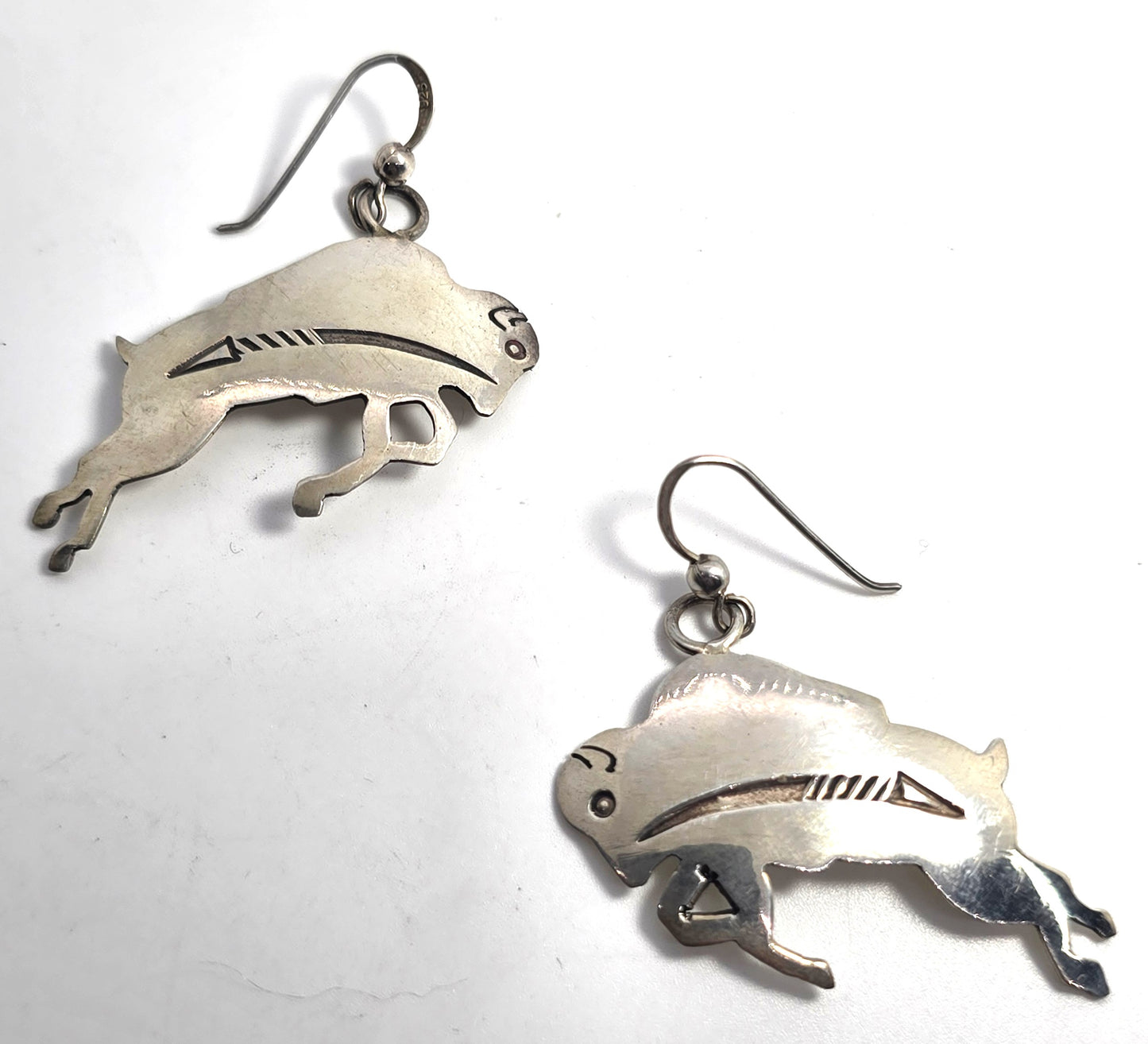 Larson & Bertha Blackgoat Navajo Jumping Buffalo Bison sterling silver earrings