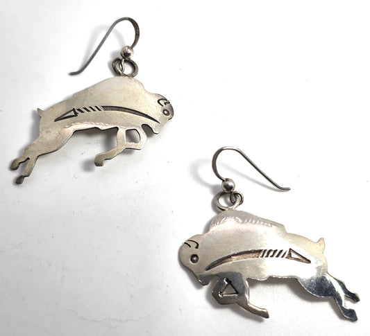 Larson & Bertha Blackgoat Navajo Jumping Buffalo Bison sterling silver earrings