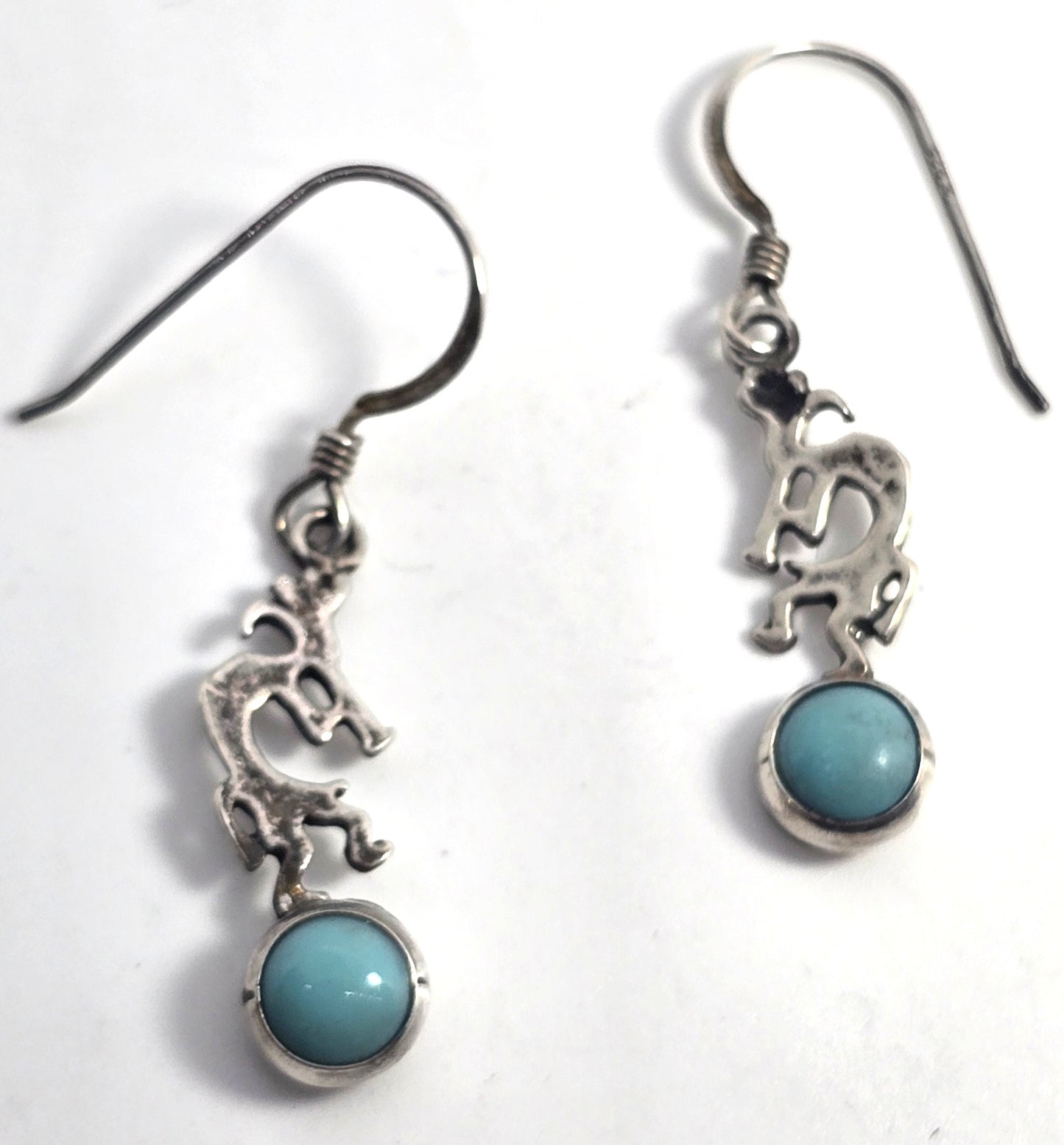 Kokopelli turquoise vintage sterling silver Southwestern drop earrings