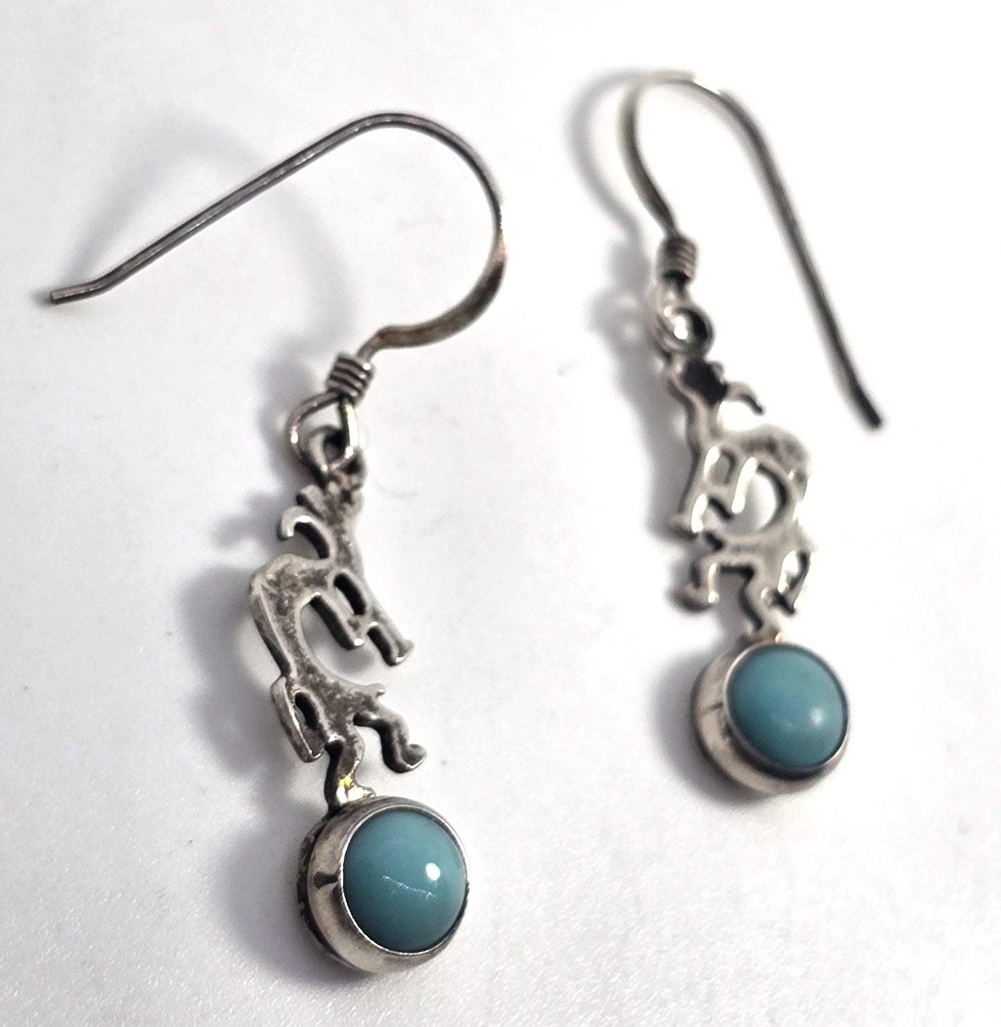 Kokopelli turquoise vintage sterling silver Southwestern drop earrings