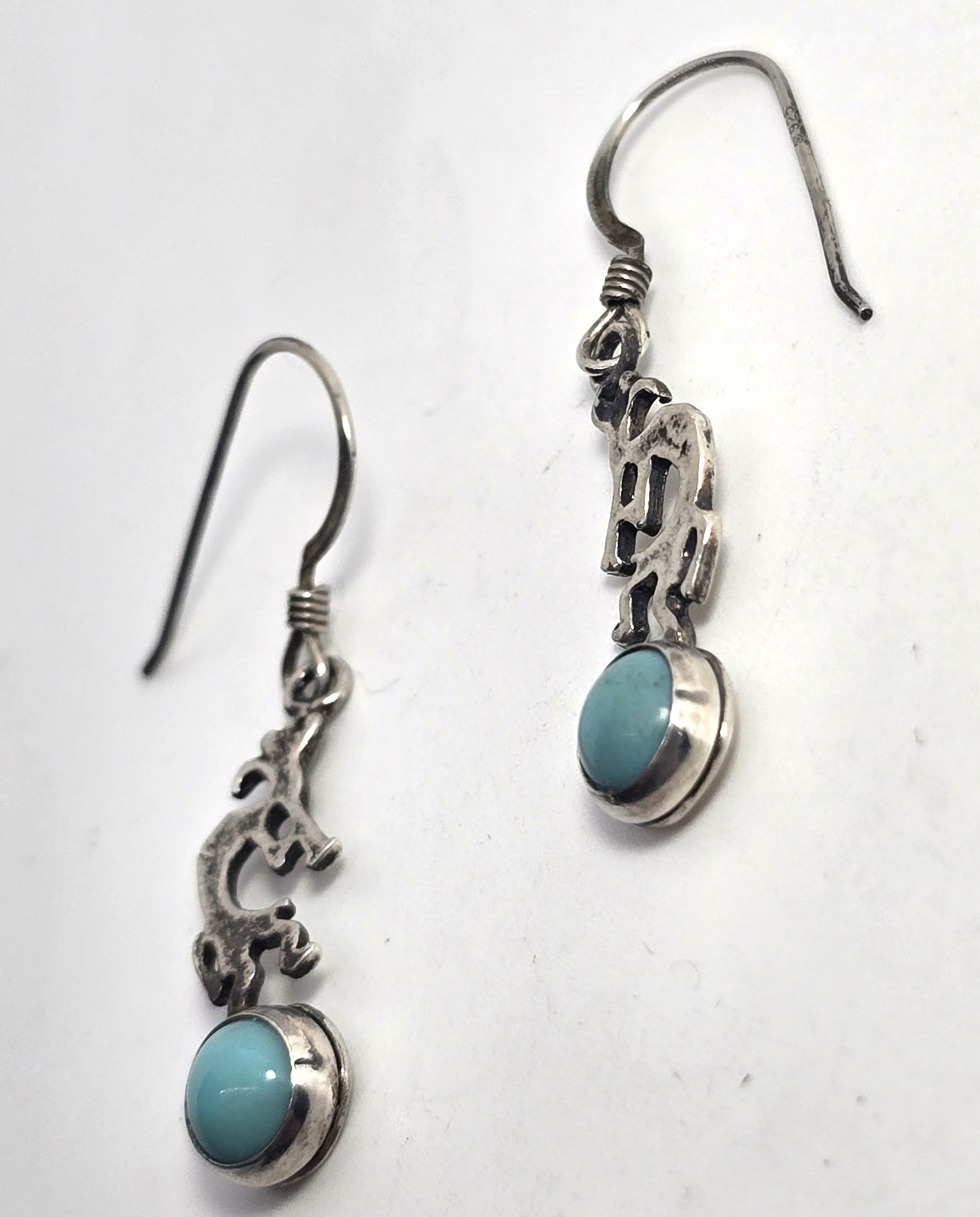 Kokopelli turquoise vintage sterling silver Southwestern drop earrings