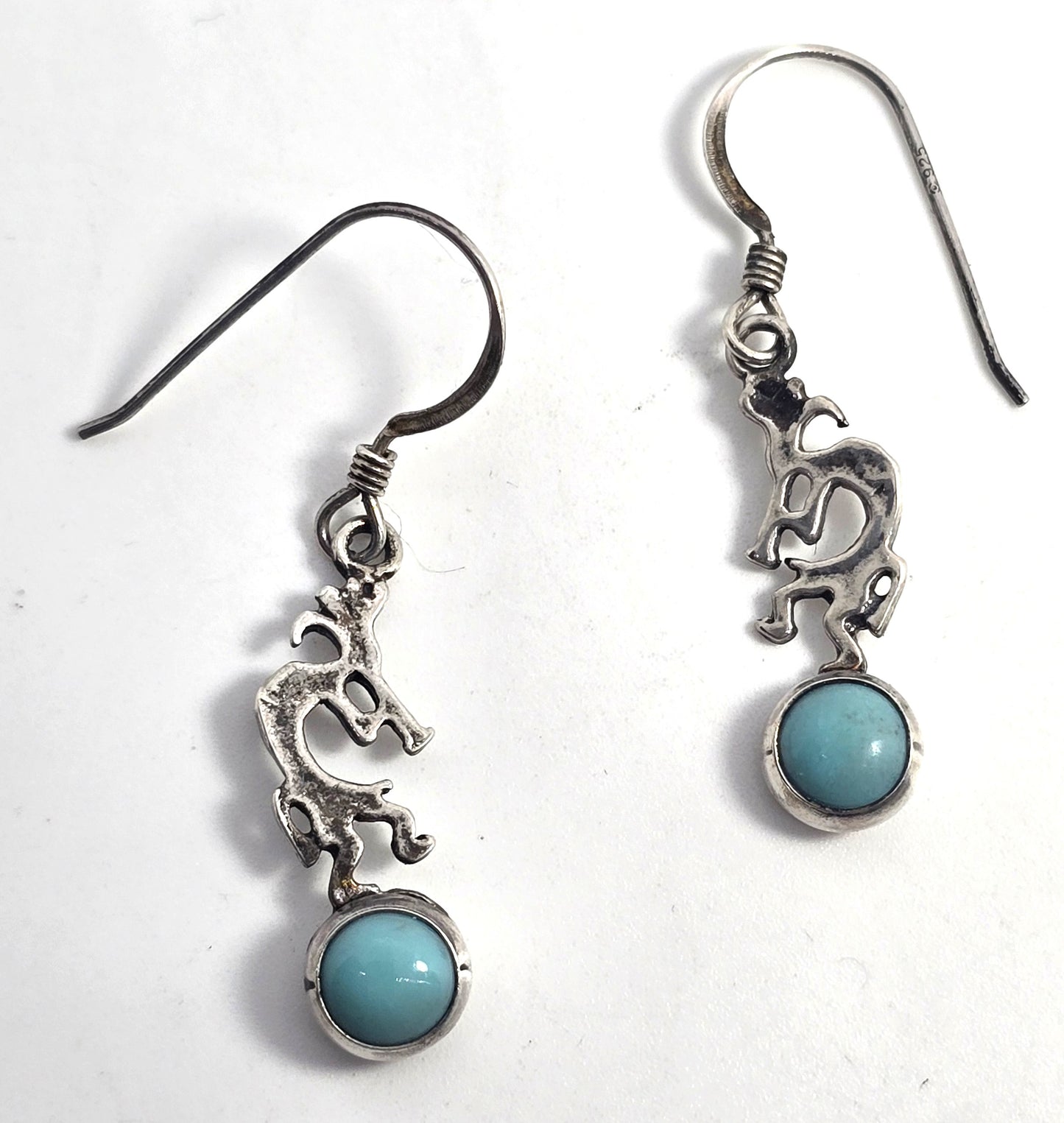 Kokopelli turquoise vintage sterling silver Southwestern drop earrings