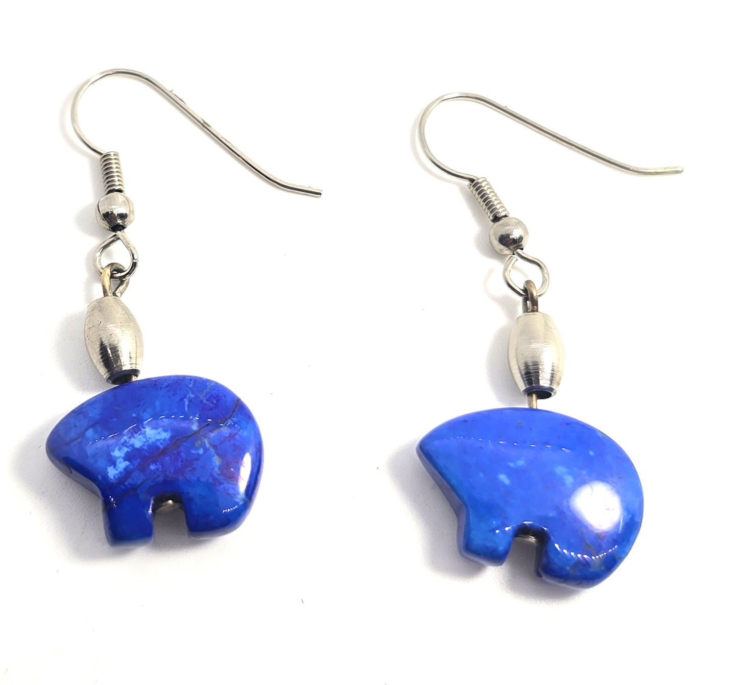 Zuni bear blue stone silver plated vintage Southwestern drop earrings