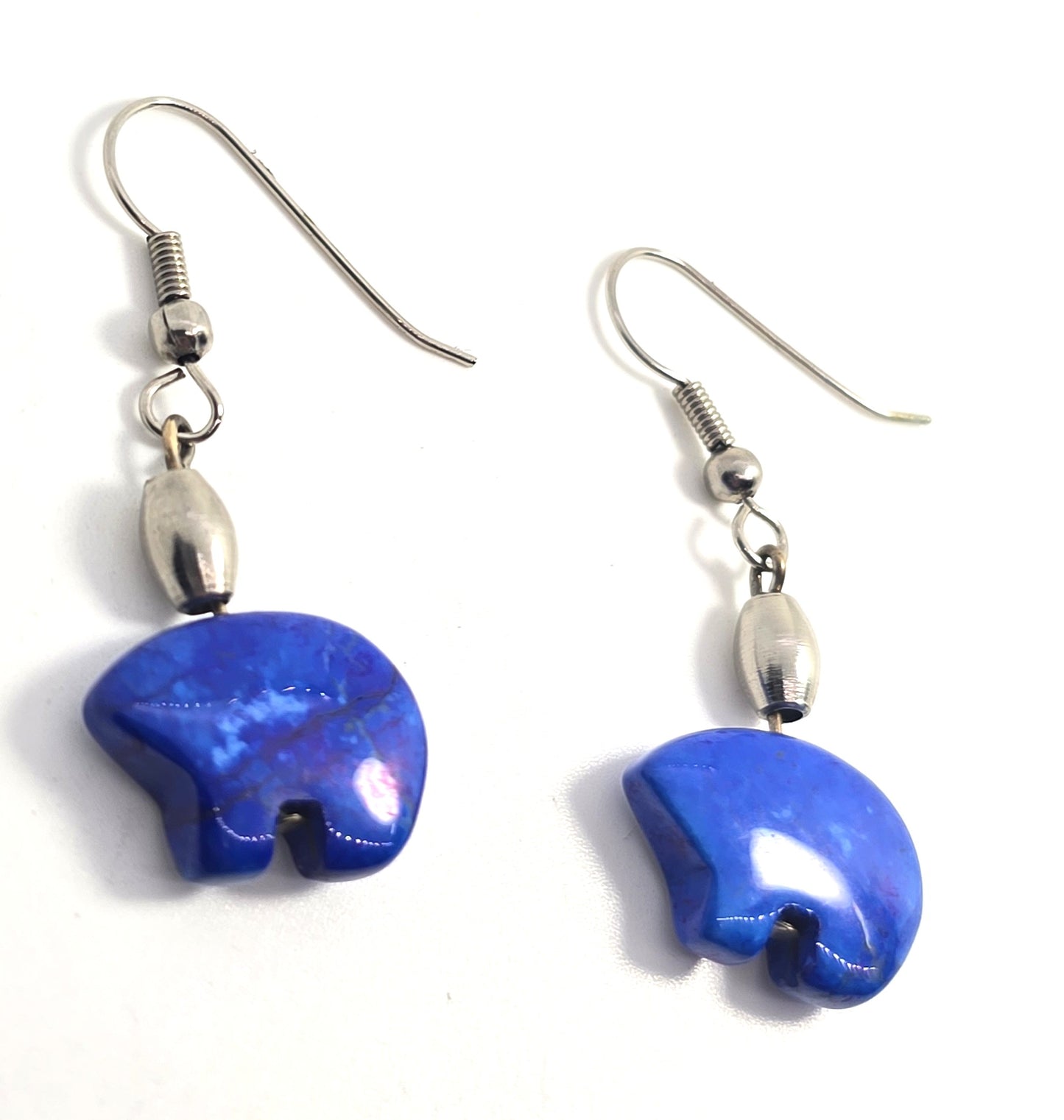 Zuni bear blue stone silver plated vintage Southwestern drop earrings
