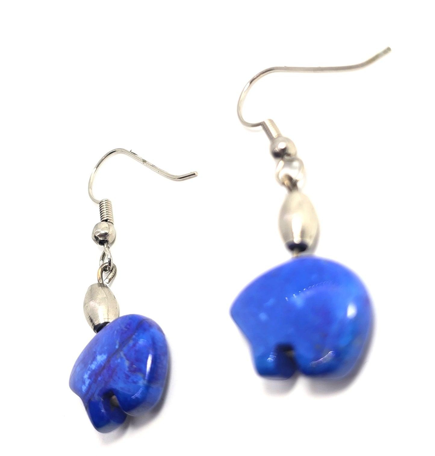 Zuni bear blue stone silver plated vintage Southwestern drop earrings