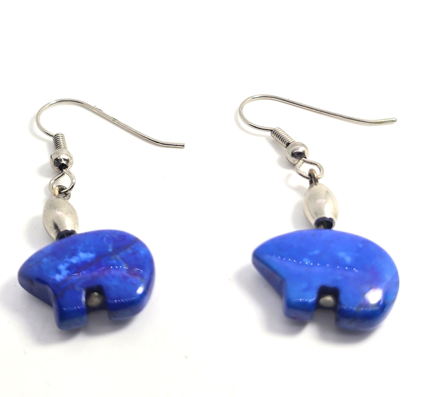 Zuni bear blue stone silver plated vintage Southwestern drop earrings