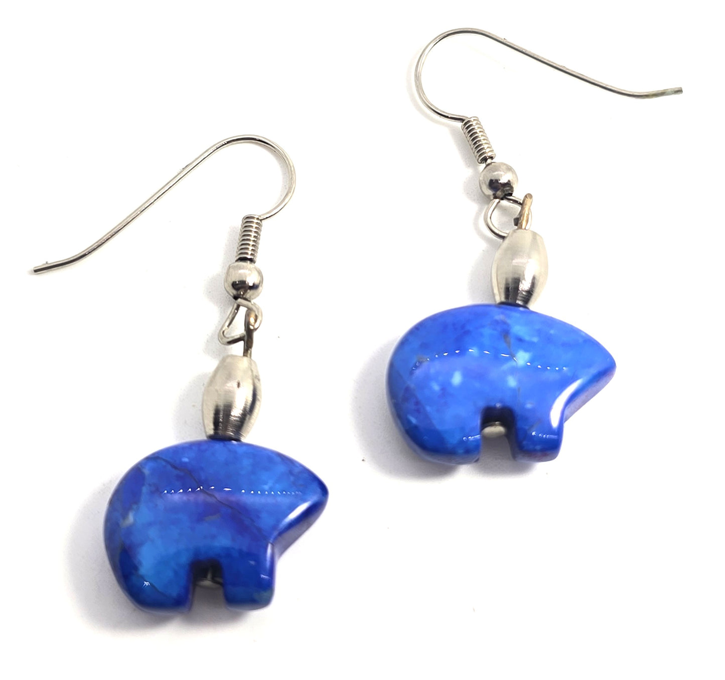 Zuni bear blue stone silver plated vintage Southwestern drop earrings