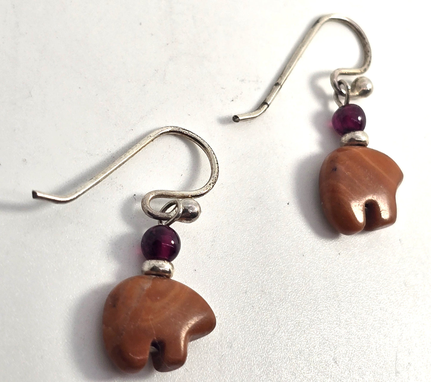 Zuni bear orange jasper garnet silver plated vintage Southwestern drop earrings
