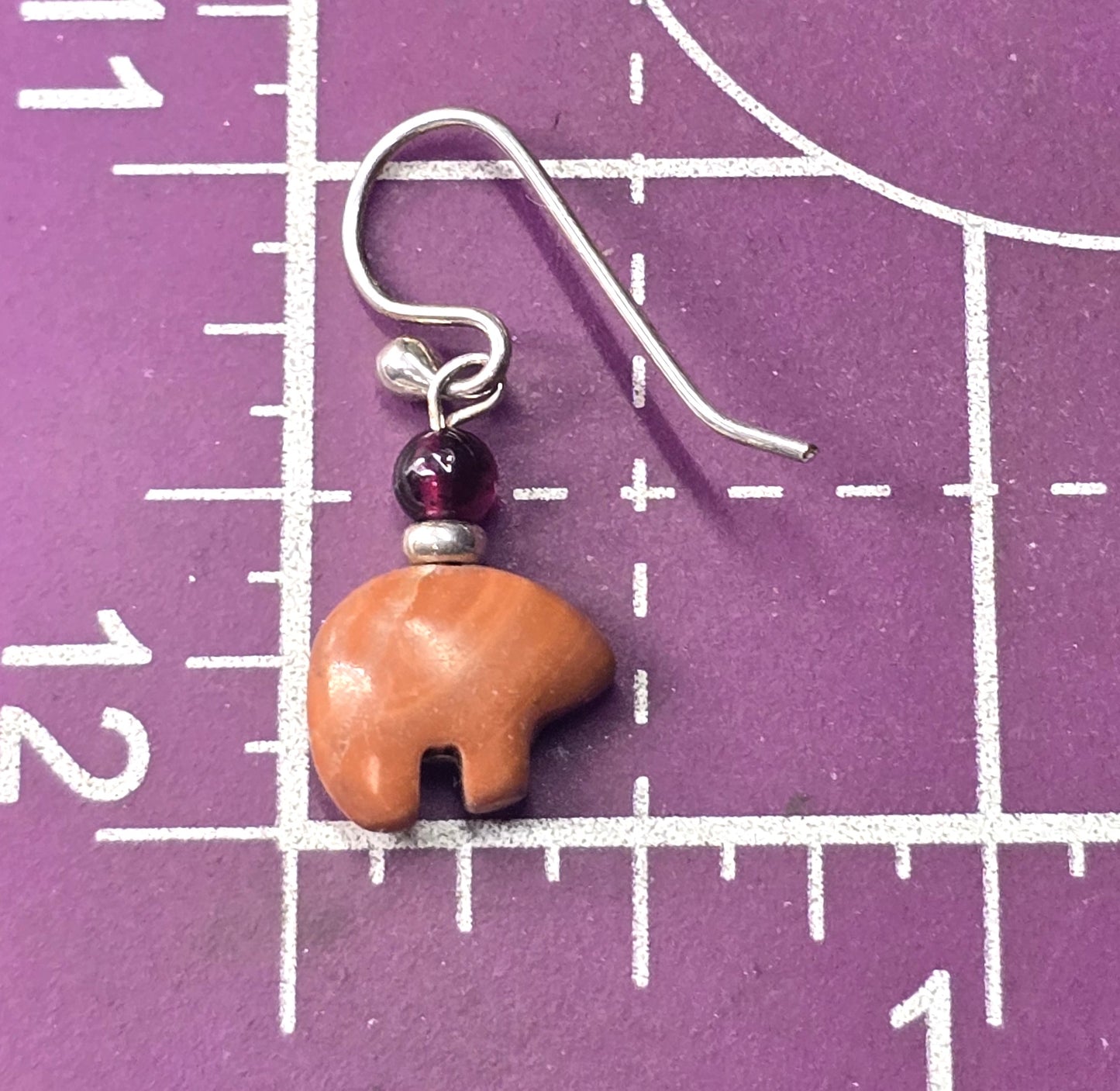 Zuni bear orange jasper garnet silver plated vintage Southwestern drop earrings