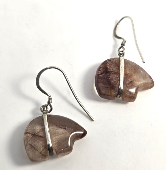 Zuni bear red rutilated quartz sterling silver vintage Southwestern earrings