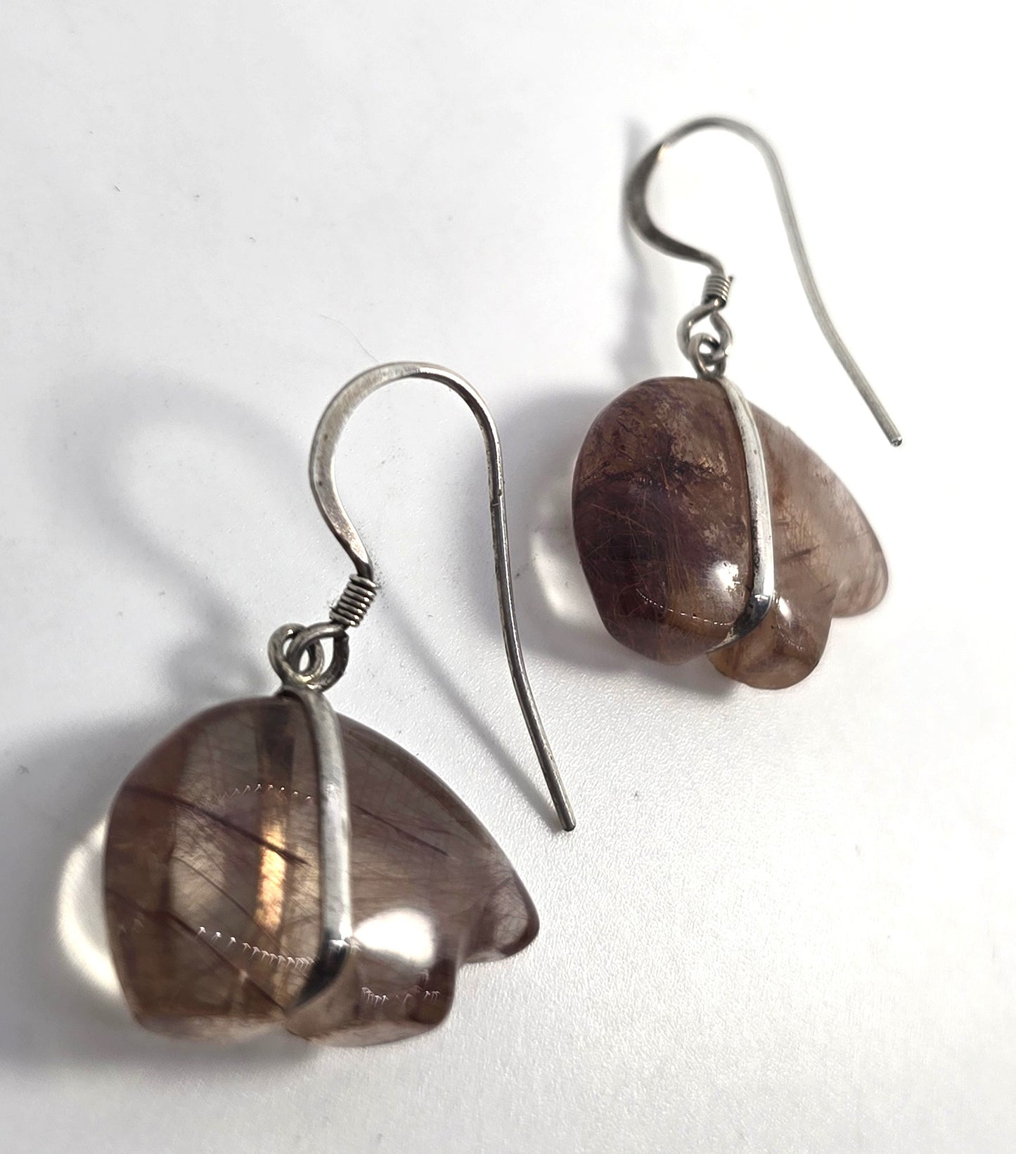 Zuni bear red rutilated quartz sterling silver vintage Southwestern earrings