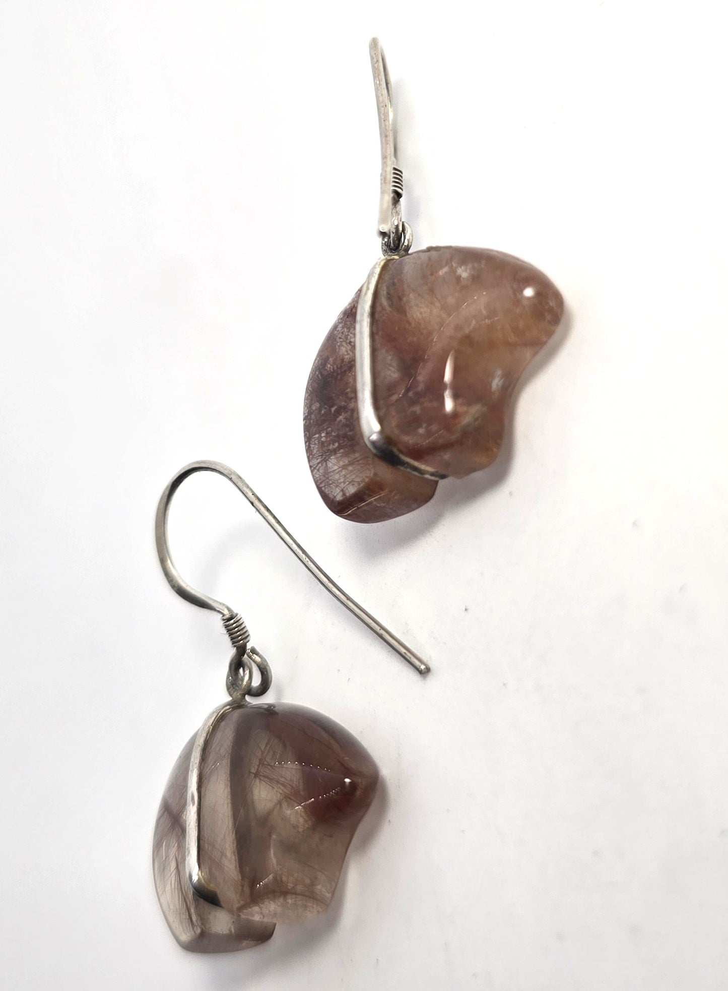 Zuni bear red rutilated quartz sterling silver vintage Southwestern earrings